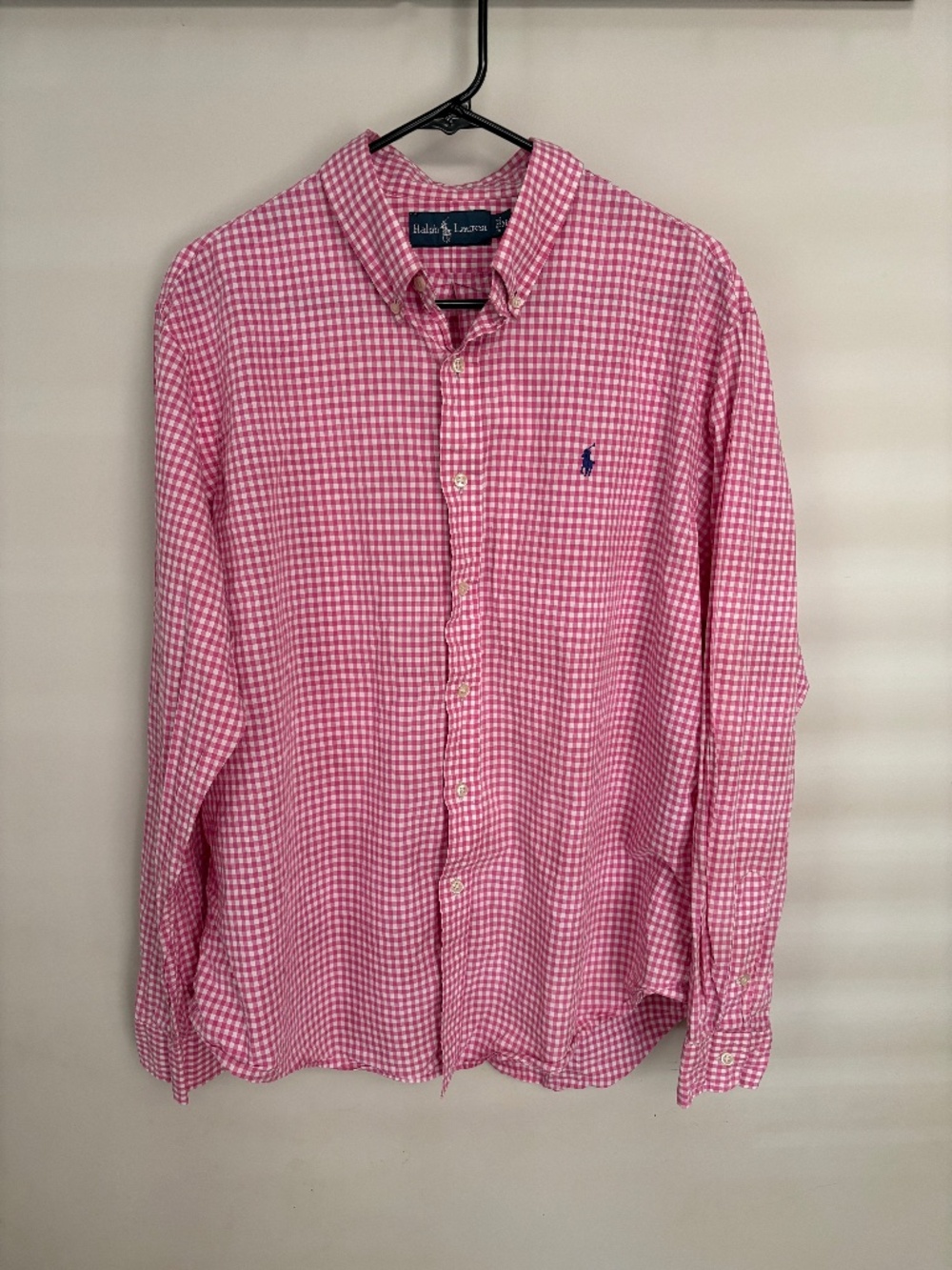 Ralph Lauren Pink Gingham Check Button Down Shirt Men's XL Cotton Preppy 🐎